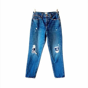 J Crew Slouchy Boyfriend Jeans 26 Tall Medium Wash Distressed Patches Embroidery